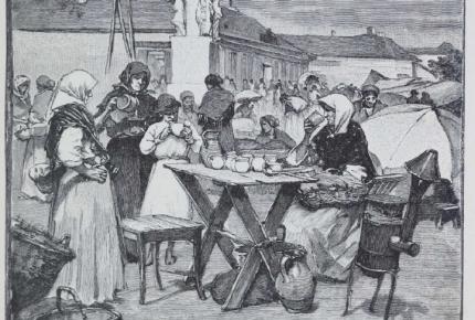 Piaci kávémérés Szolnokon (Az Osztrák-Magyar Monarchia írásban és képben)