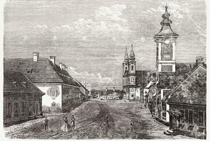Zalaegerszeg látképe az 1860-as években. Ebbe a környezetbe érkezett Egressy Gábor 1862-ben. (forrás: Göcseji Múzeum)