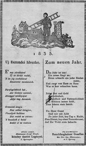 Mantuano József kéményseprő újévi üdvözlete, 1835. (Magyar Nemzeti Levéltár Zala Megyei Levéltára)