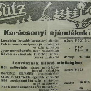 Reklám a Zalamegyei Újságban 1940 karácsonyán
