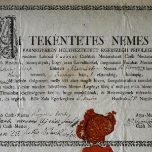 Az egerszegi fazekas céh szabaduló levele Latskai József részére, 1824.