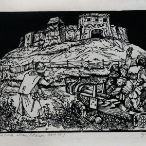 A várak ellen (Dózsa IV.), 1964, linómetszet, 175x250 mm