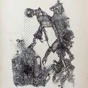 Melankólia, 1977,  tus, toll rajz, gézlenyomat, 43 x 30,5 cm
