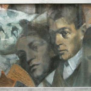Szabó Lajos Roland: Ady arcai, 1979, olaj, vászon, 40,5x70 cm