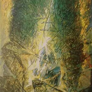 Lombfény, 1994, olaj, vászon, 110x70 cm