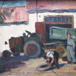 Műhelyudvar, 1946-1950, olaj, vászon, 50x65 cm