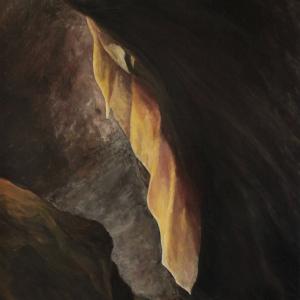 Pál-völgyi barlang, „Cseppkőzászló”, 1990, vászon, olaj, 67x50 cm