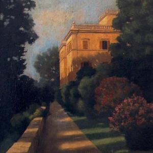 Római palota, 1931, farost, olaj, 49,5x40,5 cm