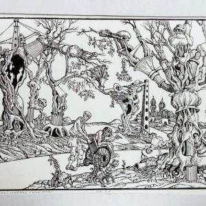 Séta a tavaszi erdőben, 1979, linómetszet, 347x500 mm