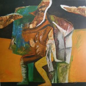 Ülő sámán, 1991, vegyes t, farost, 80x80 cm