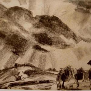 Vihar után 1934, szén, papír, 23x27,5 cm