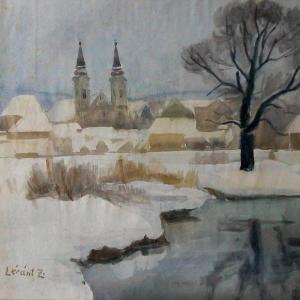 Zalaegerszeg téli látképe, 1930 k, akvarell, papír, 49x64 cm