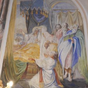 Szent Anna halála. Falkép a zalatárnoki r.k. templomban, 1955.