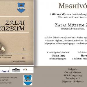 Zalai Múzeum 21. kötetének bemutatója