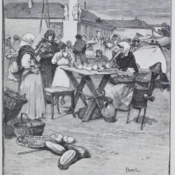 Piaci kávémérés Szolnokon (Az Osztrák-Magyar Monarchia írásban és képben)