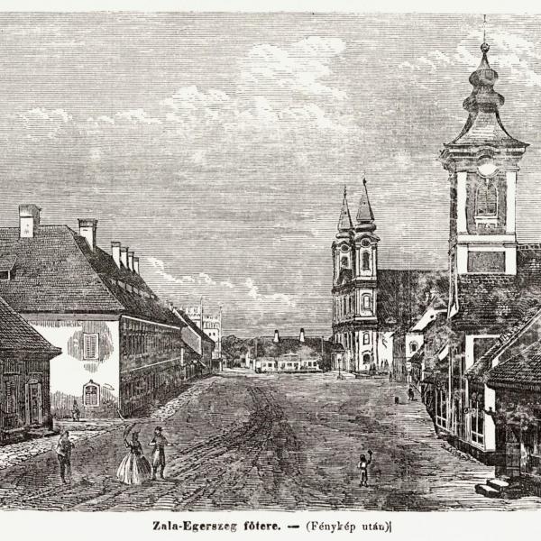 Zalaegerszeg látképe az 1860-as években. Ebbe a környezetbe érkezett Egressy Gábor 1862-ben. (forrás: Göcseji Múzeum)